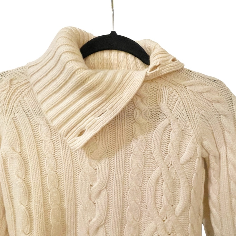 100%‎ Cashmere Chunky Aran Cable Knit Mock Neck Turtleneck Sweater Small Ivory - Picture 6 of 15